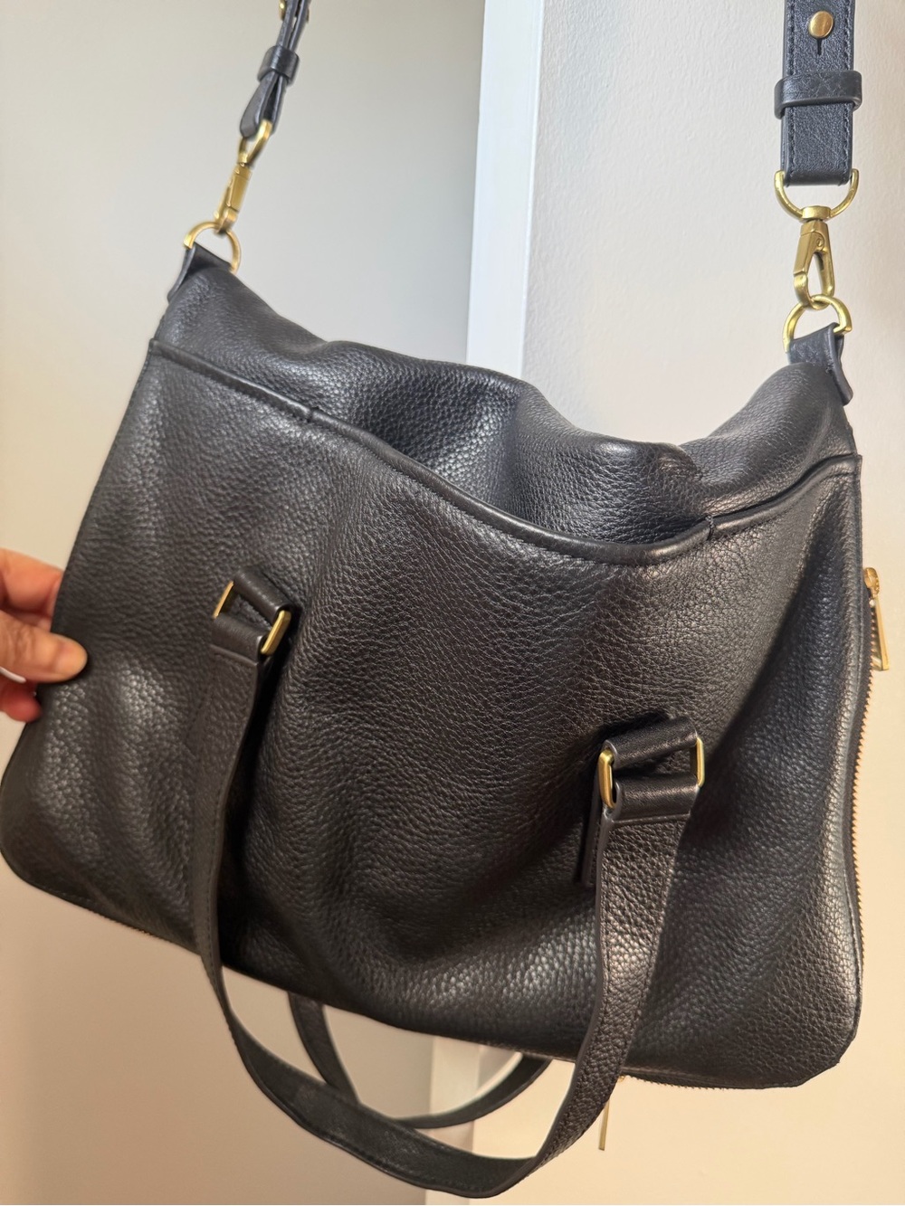 Fossil Black Pebbled Leather Convertible Shoulder Bag with Gold Hardware - Picture 5 of 5